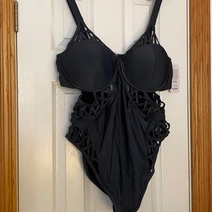 Woman’s slate gray swimsuit